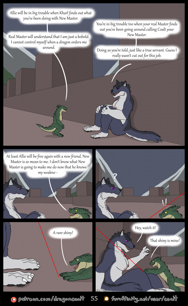 2022 2_horns allie_(rimentus) anthro back_spikes black_body black_fur breasts canid canine canis comic countershading dialogue duo english_text exclamation_point female five_frame_image fluffy fluffy_tail fur furaffinity furaffinity_logo green_body green_scales grey_body grey_fur hand_on_knee hand_on_leg hi_res horn kobold larger_female laser male mammal nails nipples nude outside page_number parapet patreon patreon_logo pupils purple_eyes question_mark rimentus scales scalie sitting_on_ground size_difference slit_pupils smaller_male speech_bubble spikes spikes_(anatomy) squeaks_(rimentus) surprise text toenails url white_body white_fur wolf yellow_eyes