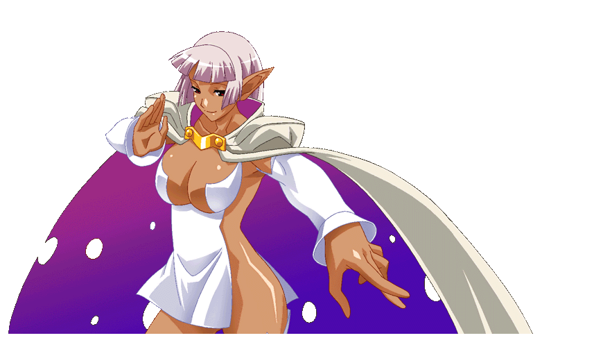 animated animated_gif aq_interactive arcana_heart arcana_heart_2 atlus big_breasts bounce bouncing_breasts breasts cleavage dark_elf dark_skin elf examu gif large_breasts long_hair parace_l'sia parace_l'sia pointy_ears red_eyes smile