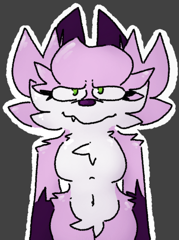 anthro canid canine eyelashes fangs female fennec fox fur green_eyes hair highlights_(coloring) horn ichigo_mackerel_(mdctoby12) looking_at_viewer mammal markings mdctoby12 pink_body pink_fur purple_body purple_fur simple_background solo stern white_body white_fur wide_hips