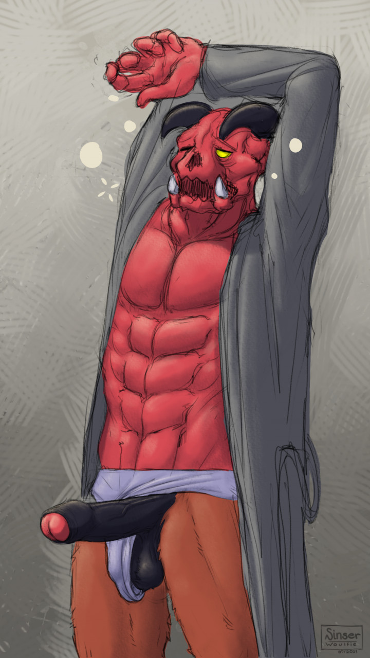 2021 9:16 abs balls baron_of_hell bethesda bethesda_softworks biped black_penis clothed clothing colored colored_sketch demon digital_drawing_(artwork) digital_media_(artwork) digital_painting_(artwork) doom_(series) erection foreskin fur genitals hi_res horn humanoid humanoid_genitalia humanoid_penis id_software male morning_wood muscular muscular_male one_eye_closed open_clothing open_mouth open_robe partially_clothed pecs penis portrait raised_arms red_body robe shaded simple_background simple_shading sinser sketch solo standing stretched_underwear stretching tired tired_eyes vein veiny_penis video_games waist_up yawn yellow_eyes