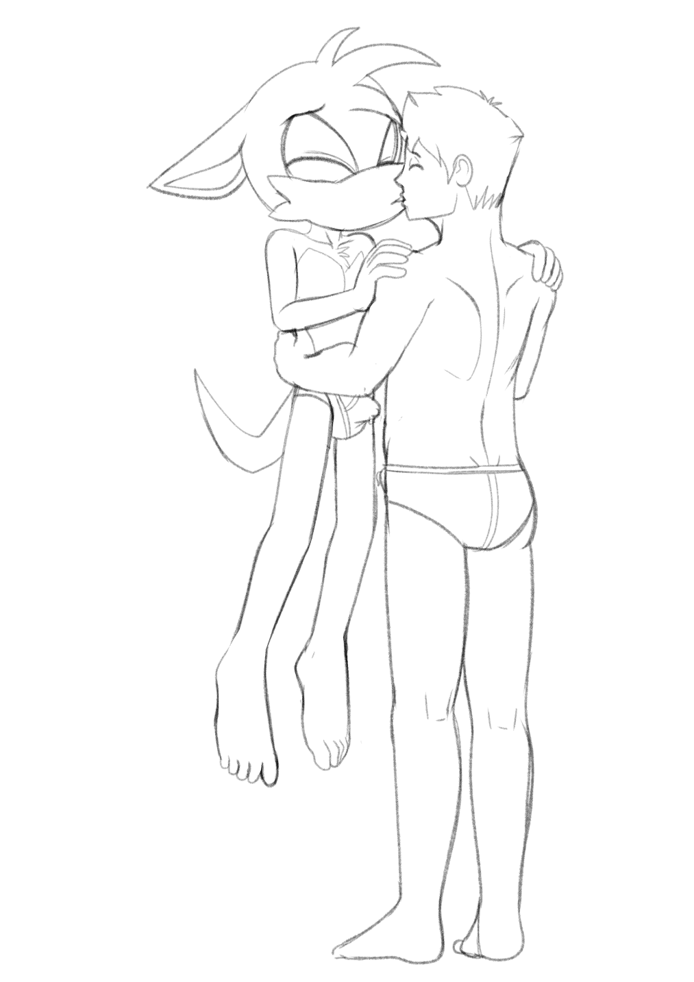 anthro bulge clothing duo fang_the_sniper fours_(artist) hi_res holding_partner human human_on_anthro interspecies kissing male male/male mammal mustela mustelid musteline sega size_difference sketch sonic_the_fighters sonic_the_hedgehog_(series) true_musteline underwear