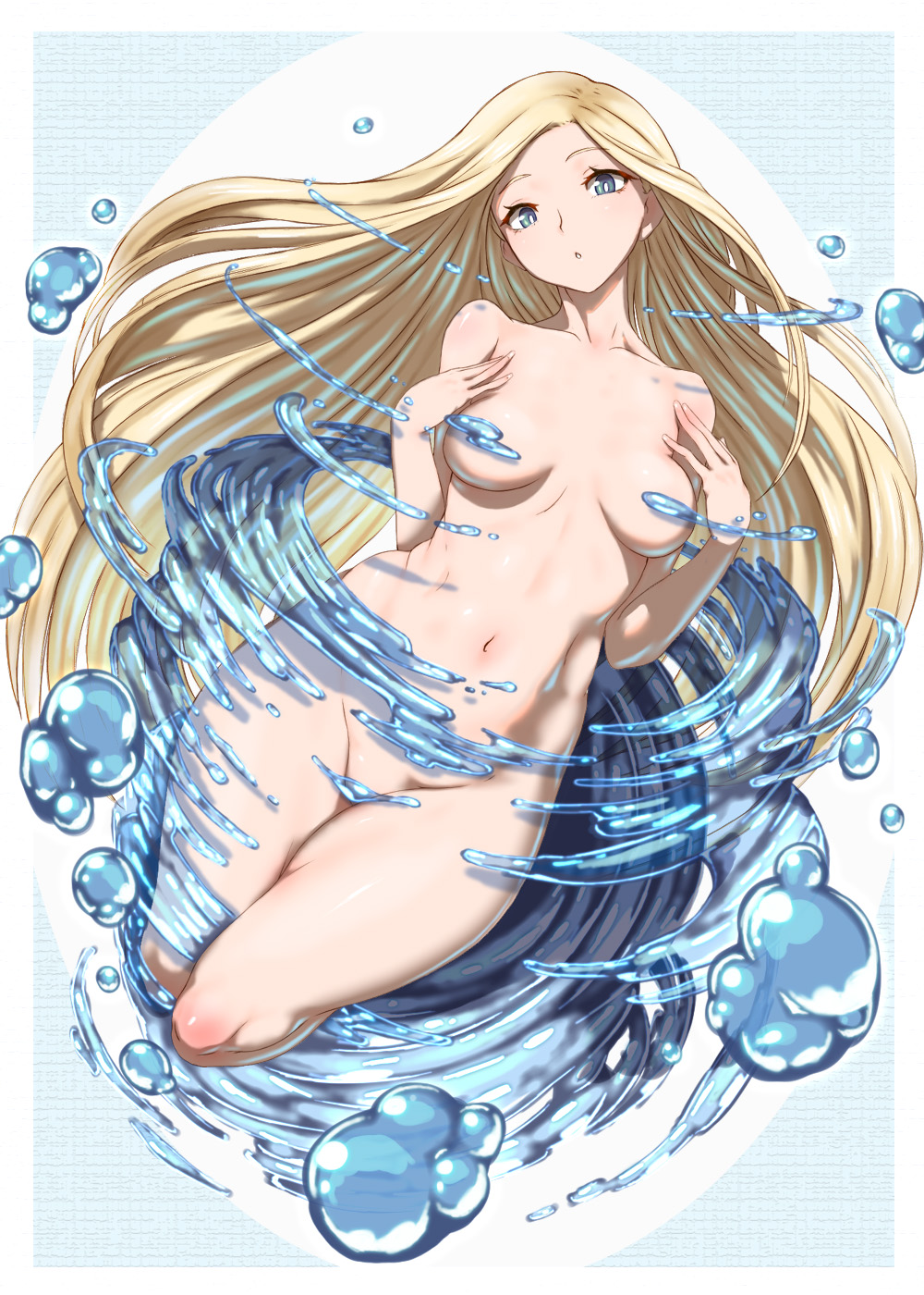 1girl :o blonde_hair blue_eyes character_request convenient_censoring groin highres kous_(onetwojustice) long_hair looking_at_viewer navel nude romancing_saga_2 saga solo very_long_hair water