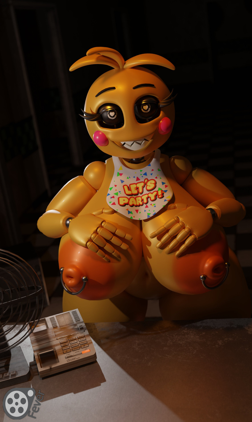 &lt;3 &lt;3_eyes 3d_(artwork) 5_fingers anthro avian big_breasts big_butt big_eyes bird breasts bubble_butt butt chicken desk digital_media_(artwork) female feversfm fingers five_nights_at_freddy's five_nights_at_freddy's_2 furniture galliform gallus_(genus) hand_on_breast hi_res huge_breasts huge_butt looking_at_viewer machine nipple_piercing nipples phasianid piercing robot scottgames smile smiling_at_viewer solo table toy_chica_(fnaf) useless_clothing video_games