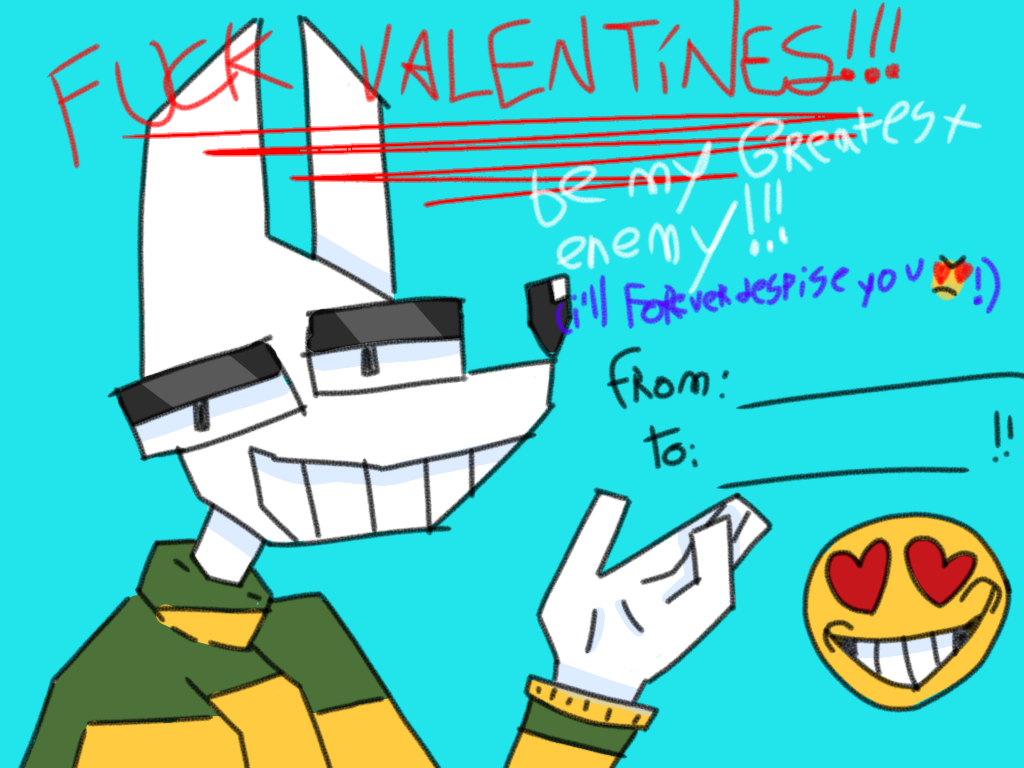 5_toes ambiguous_gender anthro canid canine canis clothing domestic_dog emoji enemy feet fur green_clothing green_sweater green_topwear holidays kristrocity low_poly mammal meme sweater teeth toes topwear valentine's_day valentines_day_card white_body white_fur yellow_clothing yellow_sweater yellow_topwear