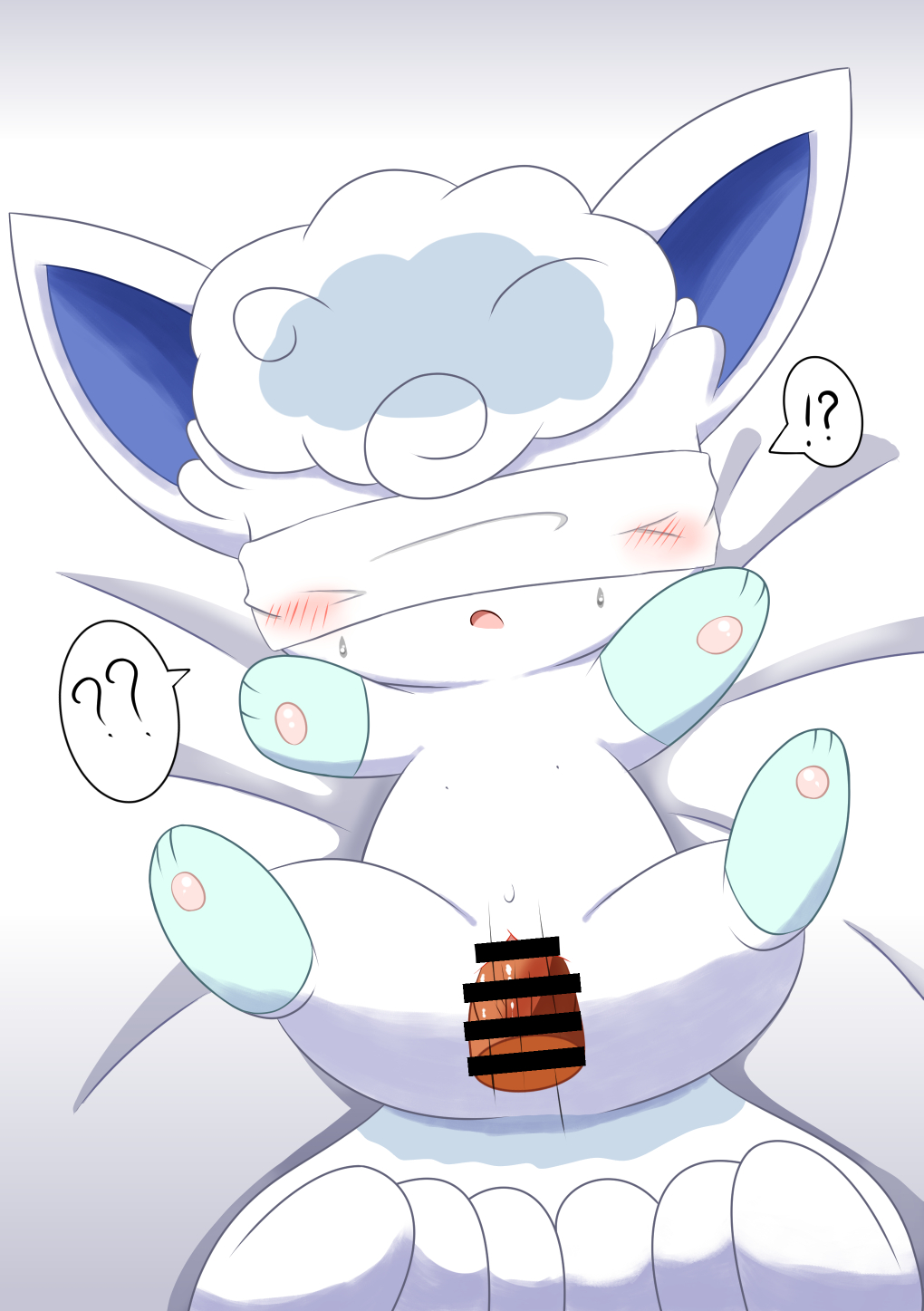 alolan_form alolan_vulpix bed blindfold blush bodily_fluids censor_bar censored disembodied_penis duo female female_focus female_penetrated first_person_view front_view fur furniture generation_1_pokemon genitals harusupu hi_res human ineffective_censorship interspecies legs_up looking_at_viewer lying male male/female male_penetrating male_penetrating_female male_pov mammal nintendo on_back on_bed open_mouth penetration penile penile_penetration penis penis_in_pussy pokemon pokemon_(species) pokephilia pussy question_mark questionable_consent raised_arms regional_form_(pokemon) sex size_difference sweat thrusting vaginal vaginal_penetration video_games vulpix white_body white_fur young