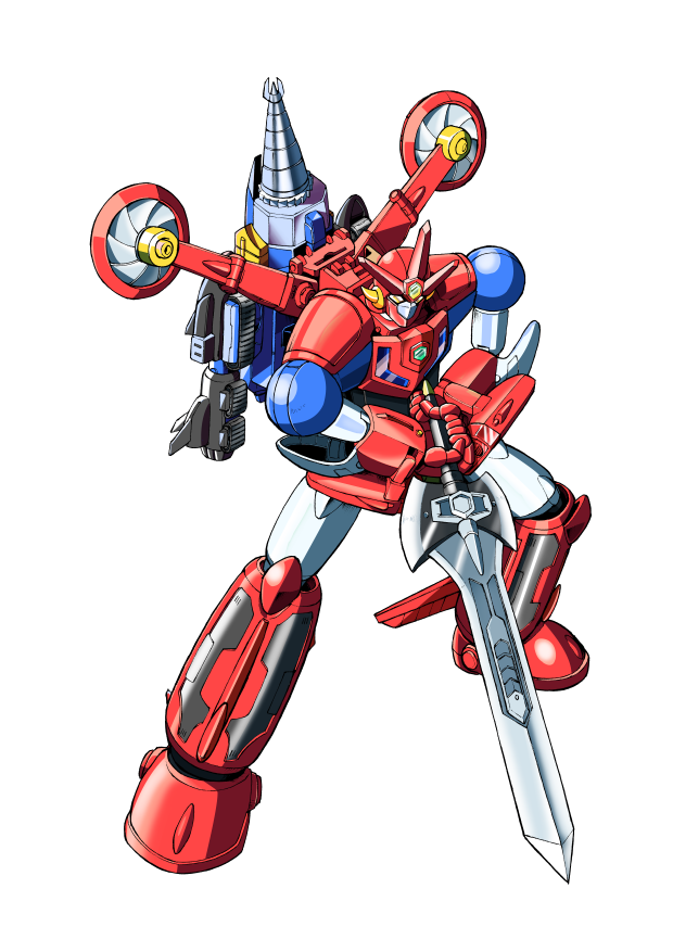 from_above full_body getter_dragon getter_robo getter_robo_g holding holding_sword holding_weapon mecha moukin_punch no_humans orange_eyes robot science_fiction solo super_robot sword weapon white_background