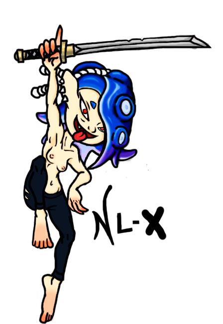 animal_humanoid anthro barefoot bottomwear breasts cephalopod cephalopod_humanoid clothed clothing feet female humanoid inkling marine marine_humanoid mollusk mollusk_humanoid nintendo nintendo_switch nl-x octarian octoling pants pseudo_hair red_eyes shiver_(splatoon) silly_face solo splatoon splatoon_(series) splatoon_3 tentacle_hair tentacles tight_clothing tongue tongue_out topless video_games