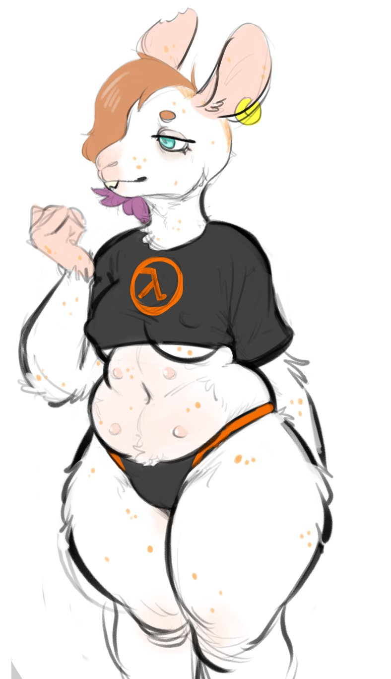 anastasia_(ugly_tortilla) anthro belly buckteeth clothing ear_piercing female freckles half-life hi_res mammal muffin_top murid murine nipples overweight panties piercing rat rodent shirt slightly_chubby solo teeth topwear ugly_tortilla underwear video_games