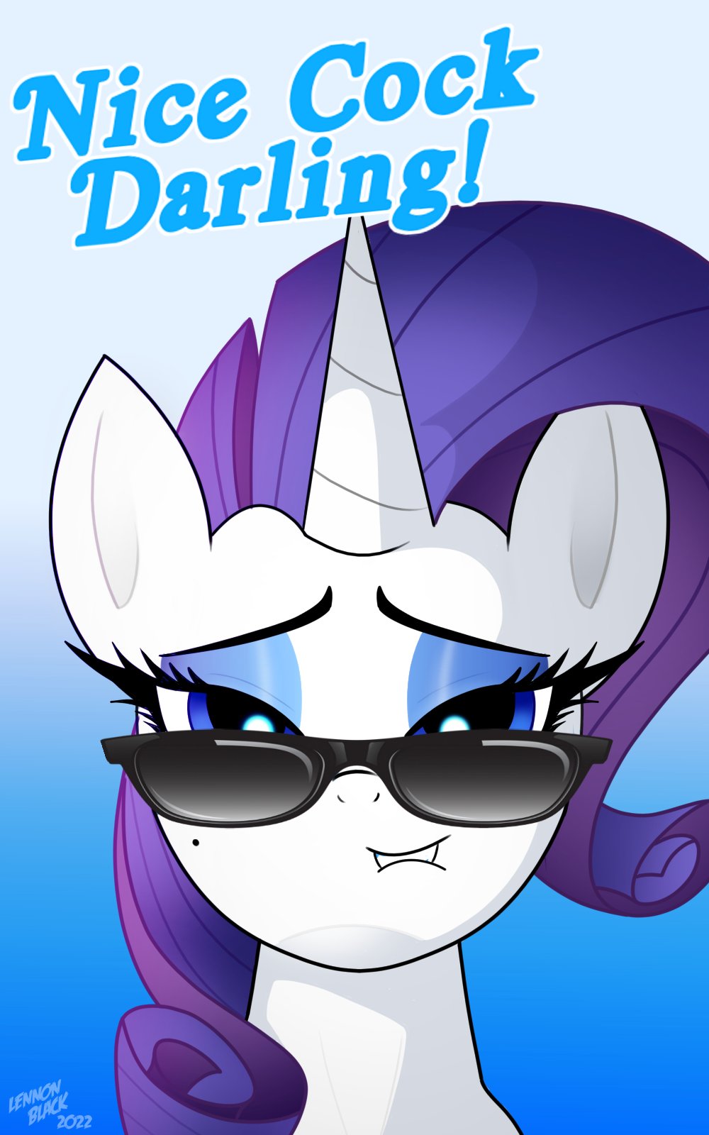 bedroom_eyes dark_glasses dialogue equid equine eyewear female feral friendship_is_magic hasbro hi_res horn horse lennonblack mammal my_little_pony narrowed_eyes naughty_face rarity_(mlp) seductive solo suggestive_dialogue suggestive_look suggestive_pose unicorn