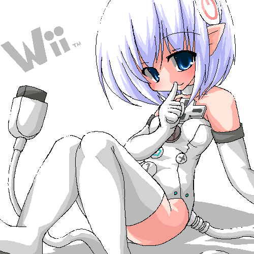 artist_request blue_eyes console lowres nintendo oekaki personification thighhighs white_hair wii-tan