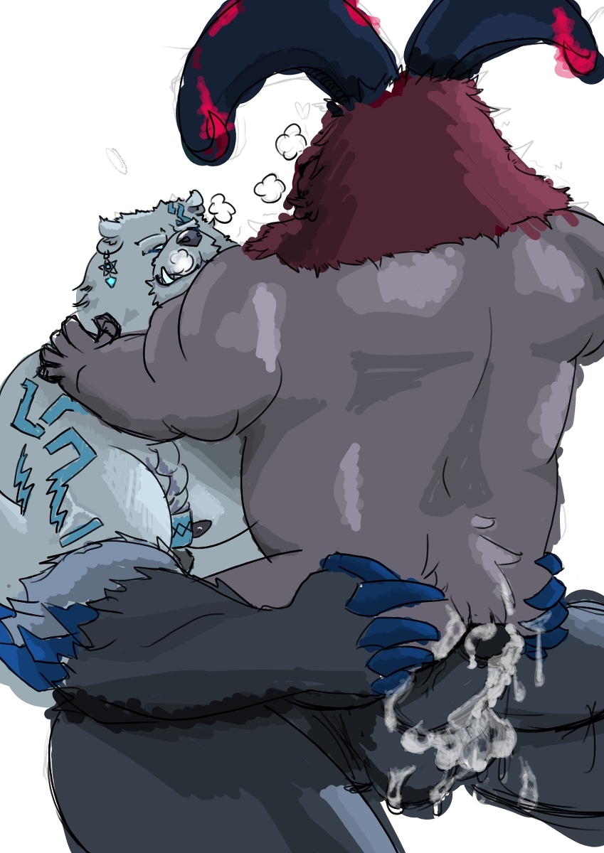 &lt;3 2_horns anthro anthro_on_anthro anthro_penetrated anthro_penetrating anthro_penetrating_anthro balls big_balls big_claws big_penis black_balls black_body black_nipples black_nose black_penis blue_eyes blue_markings blue_spikes bodily_fluids bovid bovid_horn braided_hair breasts breath breath_cloud brother brothers bugbearplus caprine caprine_horn claws clenched_teeth cum cum_drip cum_in_ass cum_inside cum_on_balls cum_on_claws cum_on_leg cum_on_own_balls cum_on_own_penis cum_on_penis cum_on_self cum_splatter dark_body demigod dominant dominant_anthro dominant_male dripping duo ear_piercing ear_ring excessive_cum excessive_genital_fluids eye_contact fangs fingers from_front_position fur genital_fluids genitals hair half-closed_eyes hand_on_butt hi_res holding_butt holding_shoulders horn league_of_legends looking_at_another looking_at_partner love male male/male male_penetrating mammal manly markings mastery_position mature_anthro mature_male moobs multicolored_body multicolored_fur multicolored_horn narrowed_eyes nipples no_pupils nude on_lap open_mouth open_smile ornn_(lol) overweight overweight_anthro overweight_male panting pecs penetration penile penis piercing polar_bear rear_view red_body red_fur red_horn ring_piercing riot_games sex sibling sibling_lust simple_background sitting_on_lap smile submissive submissive_anthro submissive_male tail_tuft teeth teeth_showing tuft two_tone_horn ursid ursine video_games volibear white_background white_body