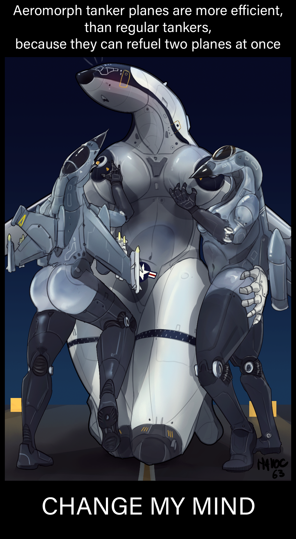 aircraft aircraft_humanoid airplane anthro areola big_areola black_areola blush bodily_fluids breast_play breast_squeeze breast_suck breasts eyeless f-16 female female/female group havoc63 hi_res jet jet_fighter kc-10 lactating living_aircraft living_machine living_vehicle machine missile night runway sucking trio u.s._air_force unusual_bodily_fluids unusual_lactation vehicle