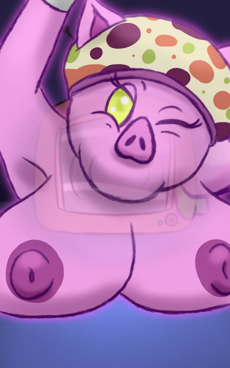 10:16 anthro big_breasts breasts domestic_pig female ghost hi_res luigi's_mansion mammal miss_petunia naked_dan overweight pig_nose pink_body pink_skin solo spirit suid suina sus_(pig) television translucent translucent_body video_games