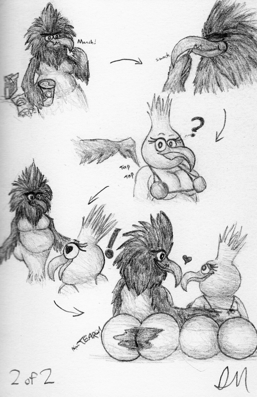 &lt;3 accipitrid accipitriform angry_birds anthro avian beak belly big_butt bird breasts butt coconut_bra debbie_(angry_birds) duo eagle eating exclamation_point female female/female hi_res monochrome pseudo_hair question_mark rear_view unknown_artist video_games zeta_(angry_birds)