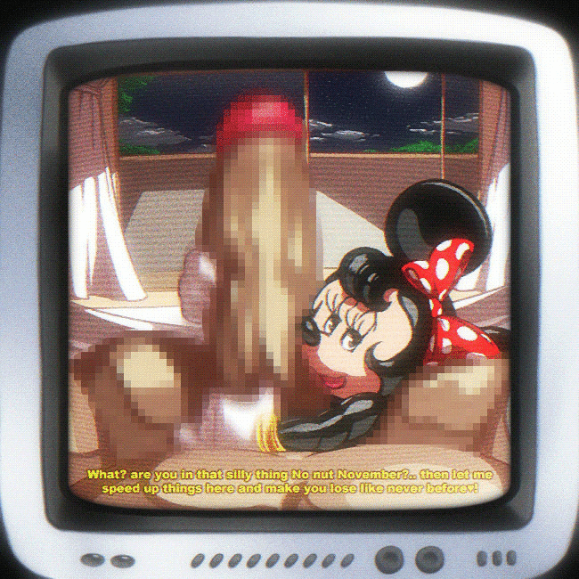 &lt;3 accessory angelauxes animated anthro balls bedroom_eyes big_balls big_penis black_eyes black_hair bodily_fluids bracelet brown_body brown_skin censored clothing crt cum cumshot disney duo ejaculation english_text erection exclamation_point eyelashes female first_person_view genital_fluids genitals gloves hair hair_accessory hair_ribbon handjob handwear huge_balls huge_penis human hyper hyper_balls hyper_genitalia hyper_penis jewelry looking_at_viewer loop male male/female male_pov mammal meme minnie_mouse mosaic_censorship mouse multicolored_body murid murine narrowed_eyes no_nut_november nude penile penis question_mark recording ribbons rodent seductive sex short_playtime text two-handed_handjob two_tone_body