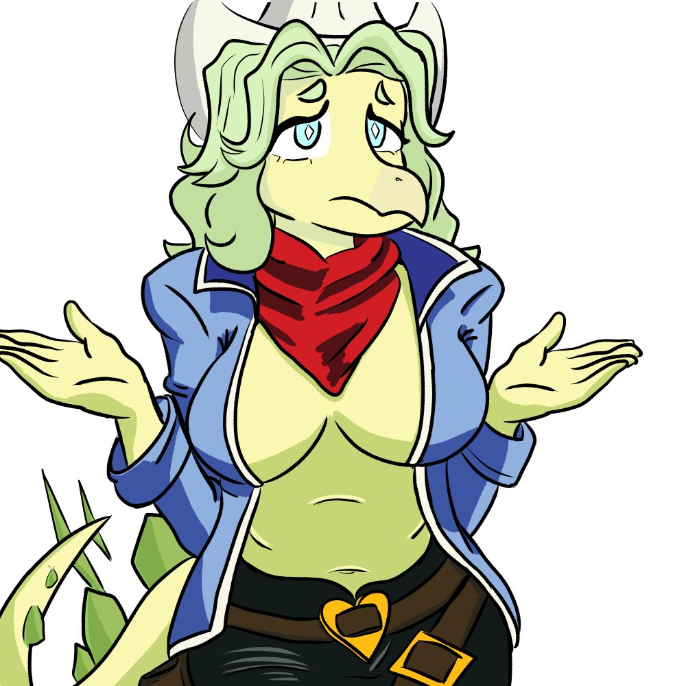 anthro belly breas clothed clothing cowboy_bebop cowboy_hat cowboy_outfit dinosaur female goodbye_volcano_high green_body green_hair hair hat headgear headwear long_hair looking_at_viewer navel ornithischian reptile scalie simple_background skimpy snoot_game_(fan_game) solo spiked_tail spikes spikes_(anatomy) stegosaurian stegosaurus stella_(gvh) thyreophoran unknown_artist video_games white_background