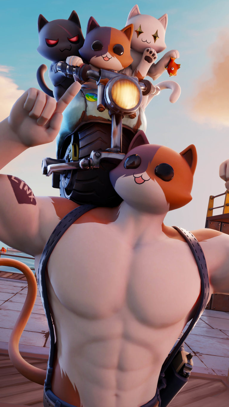 3d_(artwork) :3 anthro arm_tattoo black_body black_eyes black_fur calico_cat carrying cat_tail child clothing digital_media_(artwork) domestic_cat epic_games family father father_and_child father_and_son felid feline felis flexing flopper_(fortnite) fortnite fur gesture group gun_holster happy hi_res kit_(action) kit_(fortnite) kit_(happy) looking_at_viewer male mammal meowscles motor_scooter mottled multicolored_body multicolored_fur muscular overalls parent parent_and_child piebald pointing red_eyes smile son star_eyes tattoo unknown_artist video_games white_body white_fur yellow_eyes young