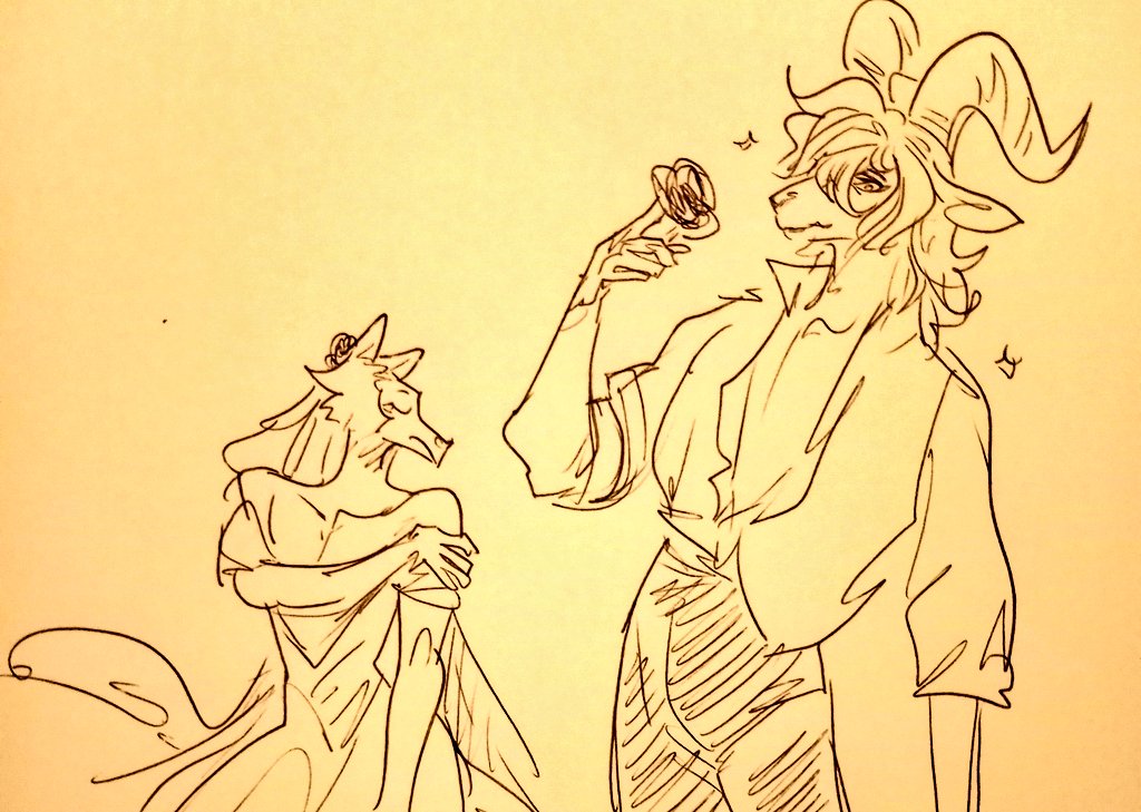 anthro beastars bovid canid canine canis caprine clothed clothing crossdressing dall_sheep dress duo eyes_closed flower fully_clothed horn legoshi_(beastars) male male/male mammal open_clothing open_shirt open_topwear pina_(beastars) plant rose_(flower) sheep shirt sparkles topwear wolf wuffinarts
