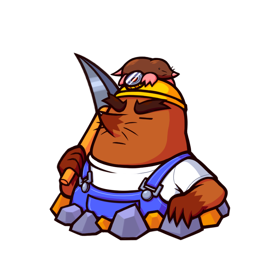 2020 ambiguous_gender animal_crossing anthro blue_overalls brown_body clothing eulipotyphlan eyes_closed feral headlamp lamp male mammal mole_(animal) mr._resetti nintendo pickaxe rock shirt simple_background topwear video_games white_background white_clothing white_shirt white_topwear