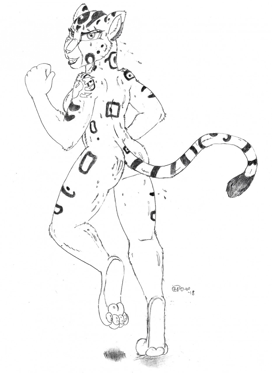 2018 anthro bodily_fluids breasts butt cheetah clenched_teeth disney fangs felid feline female fist fuli fur half-closed_eyes hi_res inner_ear_fluff jimfoxx jogging looking_back mammal narrowed_eyes nude nude_anthro nude_female one_leg_up paws raised_leg raised_tail rear_view running side_boob signature smile smiling_at_viewer solo spots spotted_body spotted_fur sweat teeth the_lion_guard the_lion_king tiptoes tuft
