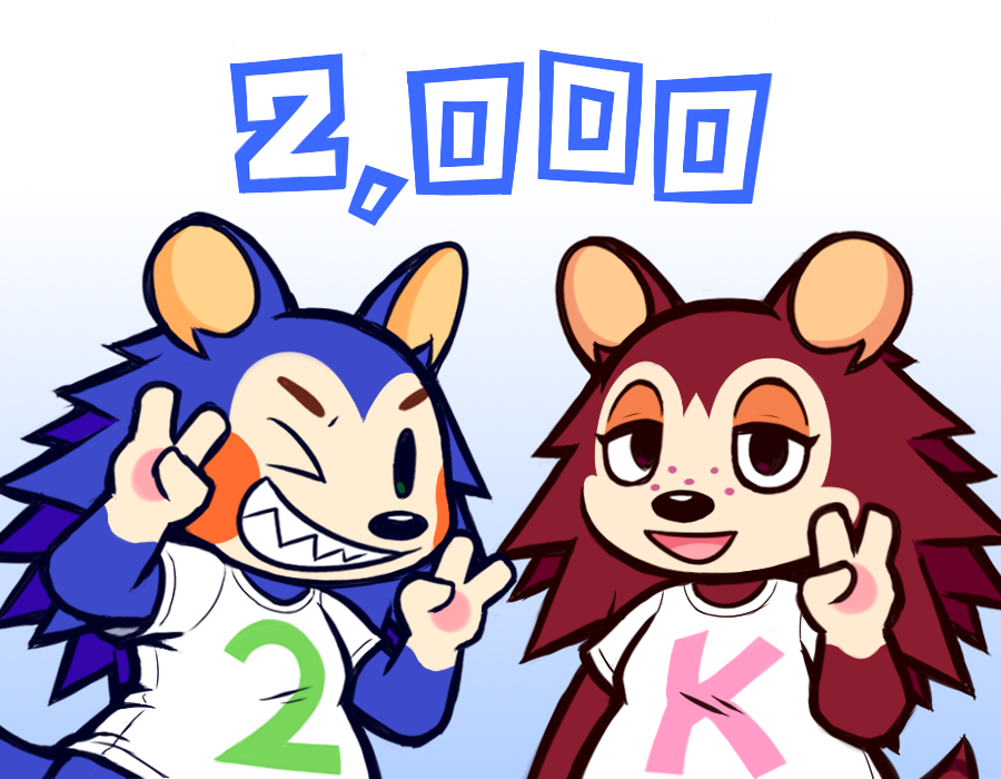 2020 animal_crossing anthro blue_body bottomless brown_body clothed clothing duo eulipotyphlan female gesture gradient_background guywiththepie hedgehog labelle_able looking_at_viewer mammal nintendo one_eye_closed sable_able sharp_teeth shirt sibling simple_background sister sisters smile t-shirt_only teeth text text_on_clothing text_on_shirt text_on_topwear topwear v_sign video_games white_clothing white_shirt white_topwear wink