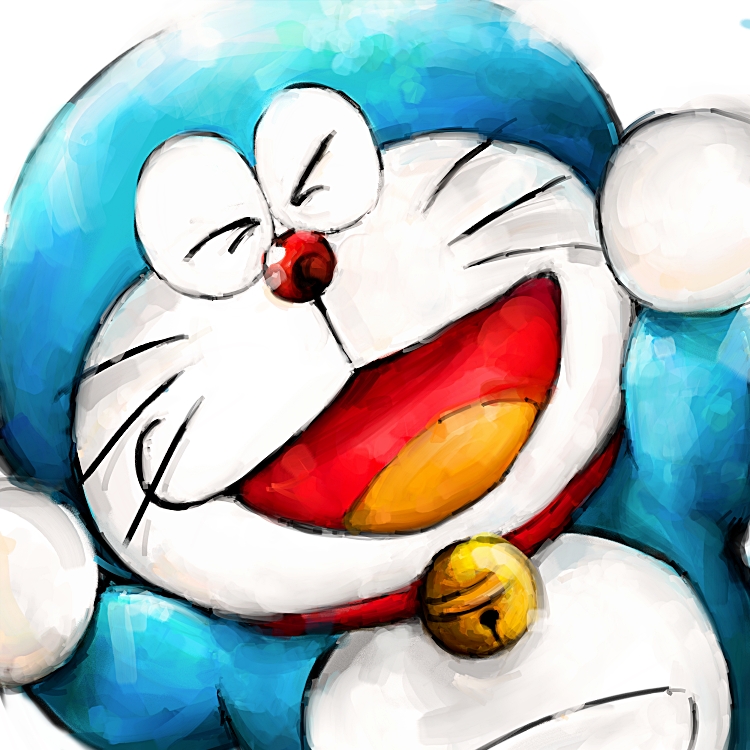 1:1 2018 anthro bell blue_body blue_fur collar domestic_cat doraemon doraemon_(character) eyes_closed felid feline felis front_view fur machine male mammal mt_tg open_mouth pouch_(anatomy) raised_arms red_collar red_nose robot shaded simple_background solo standing tongue whiskers white_background white_body white_fur