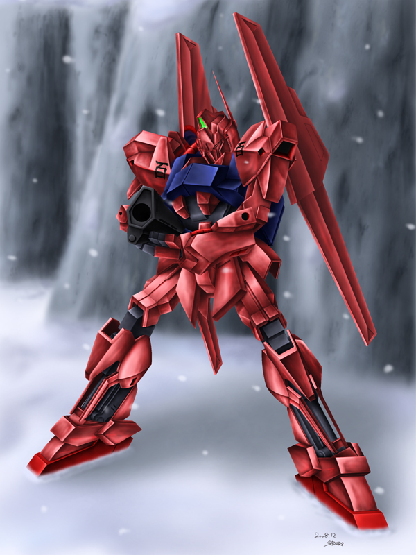 alternate_color bazooka gun gundam hyaku_shiki kanji no_humans snow weapon zeta_gundam
