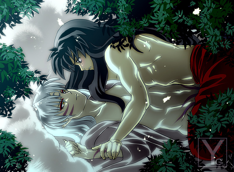 inuyasha inuyasha_(character) inuyasha_(human) long_hair sesshoumaru yanagoya yaoi