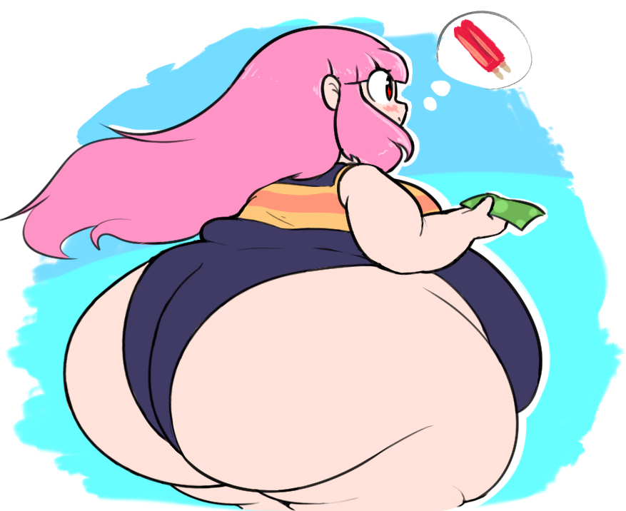 belly big_belly big_butt blush butt elise_(mysterydad) female hair huge_butt huge_thighs human human_only humanoid hyper hyper_butt hyper_thighs mammal money mysterydad not_furry obese obese_female obese_humanoid overweight overweight_female overweight_human overweight_humanoid pink_hair red_eyes solo thick_thighs thought_bubble vampire