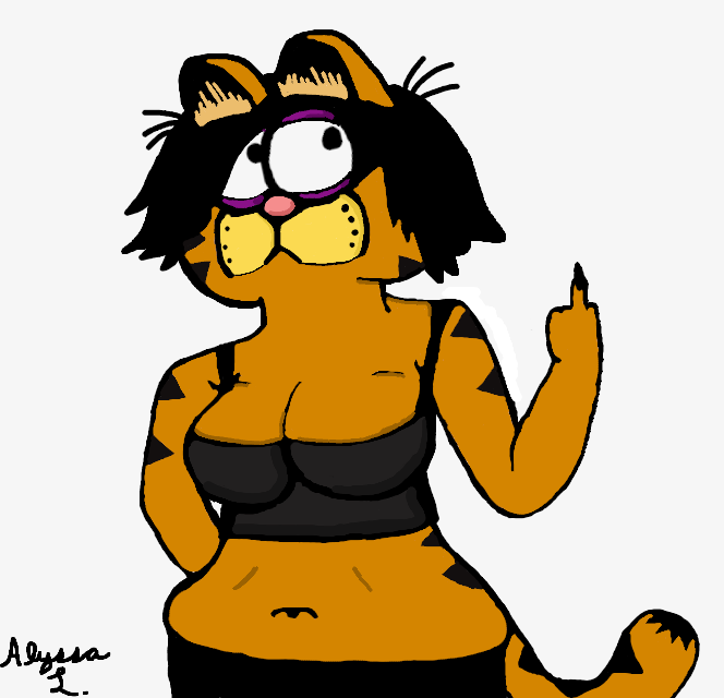 alylehr anthro clothing crossgender digital_media_(artwork) felid feline female fur garfield_(series) gothfield hair makeup mammal mtf_crossgender orange_body solo