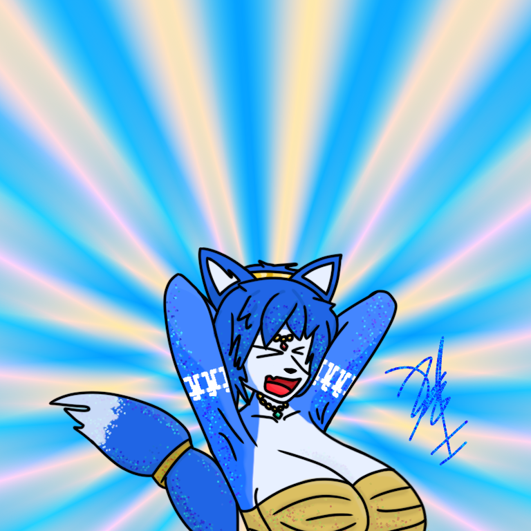 1:1 anthro blue_body blue_fur blue_hair breasts canid canine female fox fur gold_(metal) hair humor krystal mammal markings meme nanine nintendo simple_background solo star_fox starfox_adventures text tribal tribal_markings video_games white_body white_fur zak898