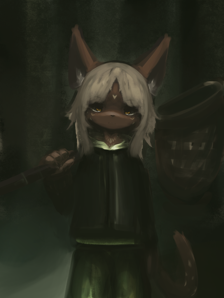 4_fingers :&lt; anthro bangs black_eyelashes black_lips black_nose black_pupils bottomwear brown_body brown_fur brown_tail clothed clothing felid feline female fingers forest frown fully_clothed fur green_bottomwear green_clothing green_pants hair hasukii holding_object inner_ear_fluff jacket kemono kemoverse_online kemze lips long_hair looking_at_viewer mammal markings messy_hair multicolored_body multicolored_fur net orange_eyes pants plant pupils sera_(kemoverse) solo standing tan_hair topwear tree tuft two_tone_body two_tone_fur white_body white_fur white_inner_ear_fluff white_markings