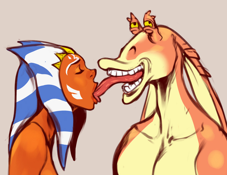 ahsoka_tano alien alien_humanoid duo eyes_closed female gungan humanoid interspecies izra jar_jar_binks lekku_(anatomy) lips male male/female nude pseudo_hair star_wars star_wars:_the_clone_wars teeth tentacle_hair tentacles togruta tongue tongue_out