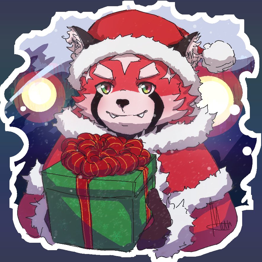 1:1 2022 ailurid anthro biped christmas christmas_clothing christmas_headwear clothed clothing costume cute_fangs gift hat headgear headwear holidays kemono lifewonders mammal murzax night red_body red_panda santa_costume santa_hat solo tokyo_afterschool_summoners video_games zhurong_(tas)