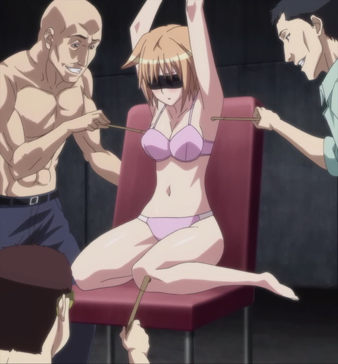 anime_screencap armpit_tickling arms_up backscratcher bdsm bikini black_blindfold blindfold blonde_hair bondage bound bound_arms bra molestation non-web_source panties pink_bikini pink_bra pink_panties poking restrained seikon_no_qwaser swimsuit teasing teresa_beria tickle_torture tickling underwear underwear_only