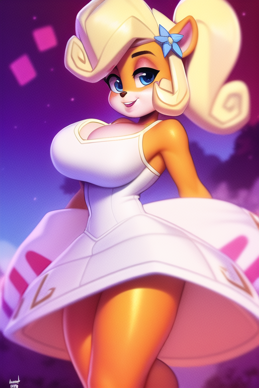 activision anthro bandicoot bedroom_eyes big_breasts breasts bust_portrait child_bearing_hips cleavage clothed clothing coco_bandicoot crash_bandicoot_(series) curvaceous curves curvy_figure dress eyebrows eyelashes eyes female female_focus fur furry hair hourglass_figure huge_breasts legs light-skinned_female light_body light_skin lips mammal marsupial nai_diffusion narrowed_eyes naughty_dog orange_body orange_fur portrait seductive smile sony_corporation sony_interactive_entertainment speedyai stable_diffusion thick thick_thighs thighs top_heavy upper_body video_games voluptuous waist wide_hips