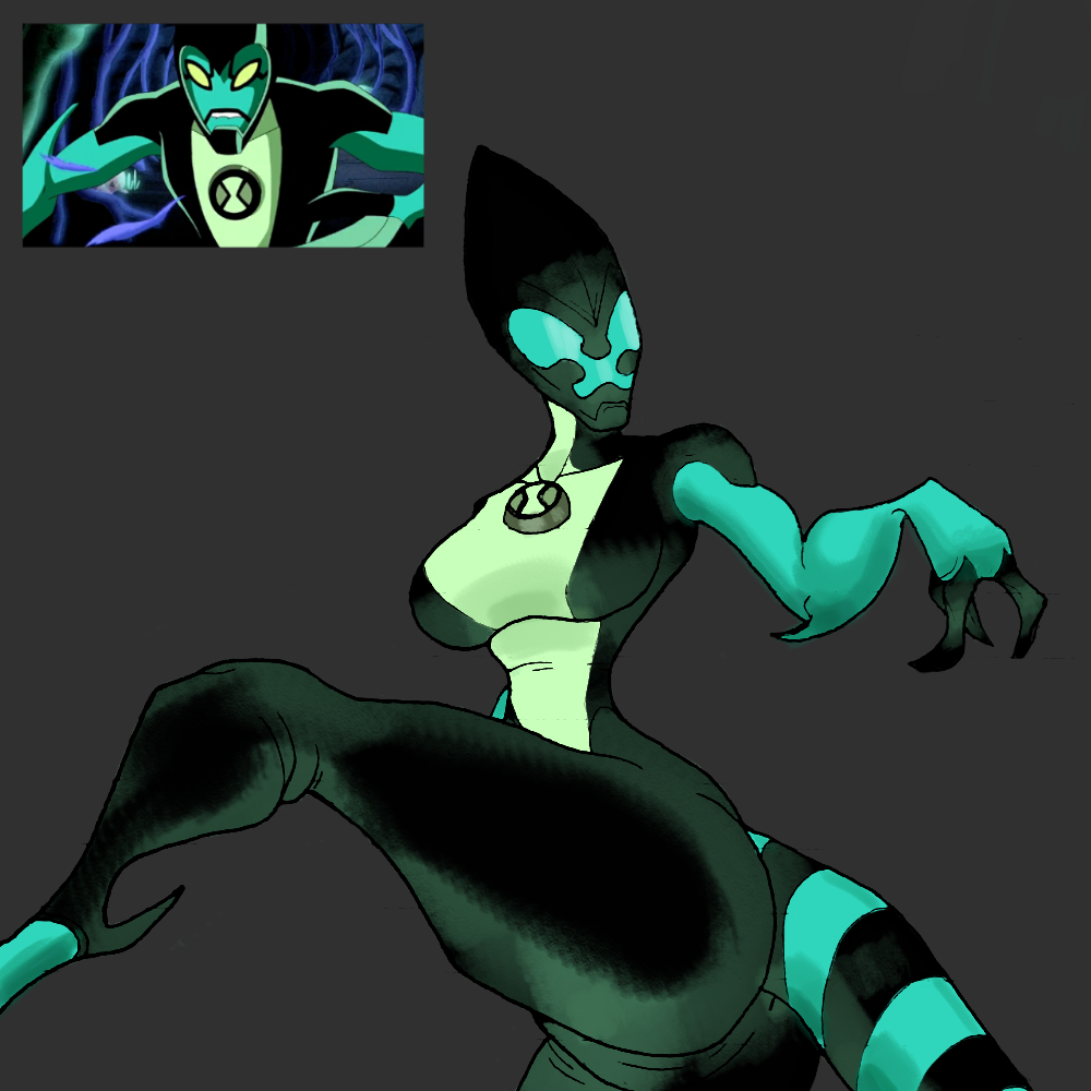 alien anthro ass_up ben_10 big_butt black_body black_clothing blue_body butt cartoon_network claws clothing female kineceleran latex legwear omnitrix rear_view rentressy solo spread_legs spreading tail thigh_highs visor xlr8