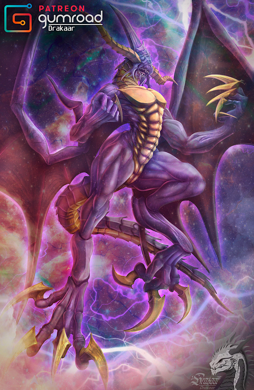 abs aura bahamut belly_scales biceps claws detailed detailed_background details digital_media_(artwork) dragon drakaar feral final_fantasy final_fantasy_ix final_fantasy_xiv flying glowing hi_res horn humanoid magic male muscular muscular_feral muscular_male open_mouth pecs plate plates purple reptile scales scalie slit solo space square_enix tail_motion teeth toe_claws tongue unusual_anatomy video_games wings