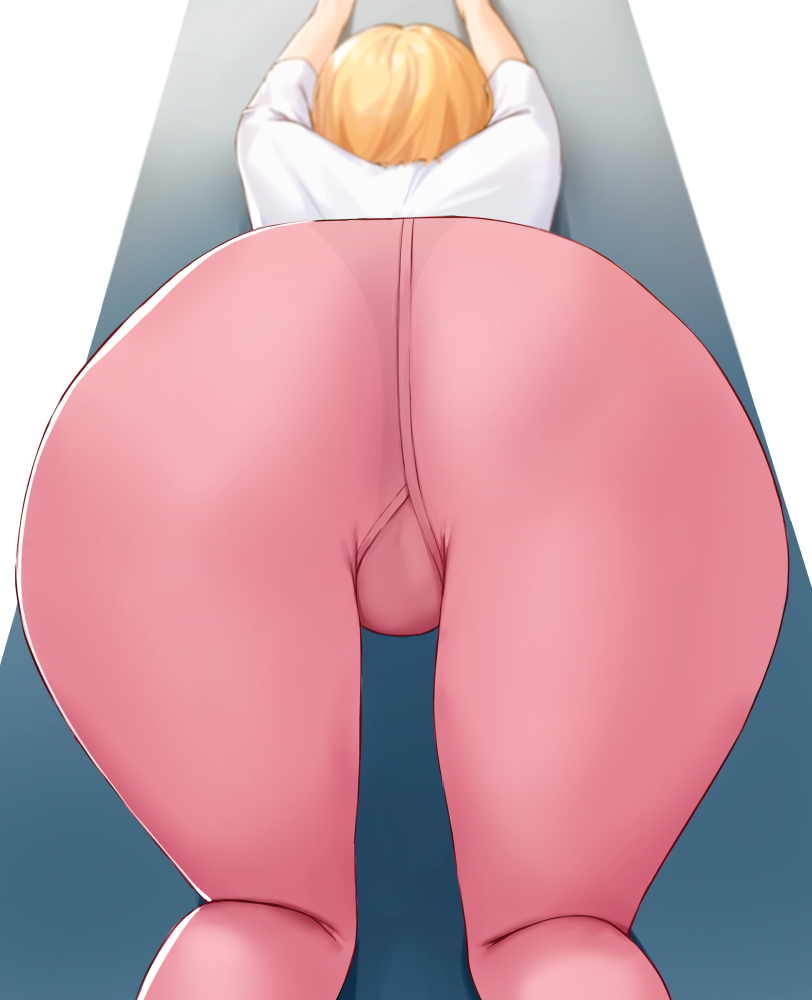1girl all_fours anti_(0324) black_panties blonde_hair original panties panties_under_yoga_pants pants pink_pants shirt short_hair short_sleeves simple_background solo stretching top-down_bottom-up underwear white_background white_shirt yoga yoga_mat yoga_pants