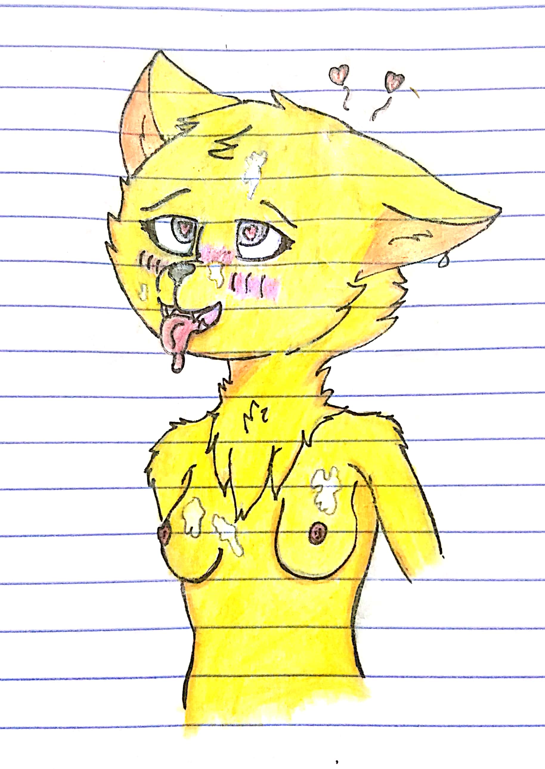 &lt;3 &lt;3_eyes absurd_res anthro blush bodily_fluids breasts canid canine canis cum cum_between_breasts cum_on_breasts cum_on_face domestic_dog fangs female fur genital_fluids hi_res mammal nipples nude open_mouth simple_background sky-rouge solo tongue