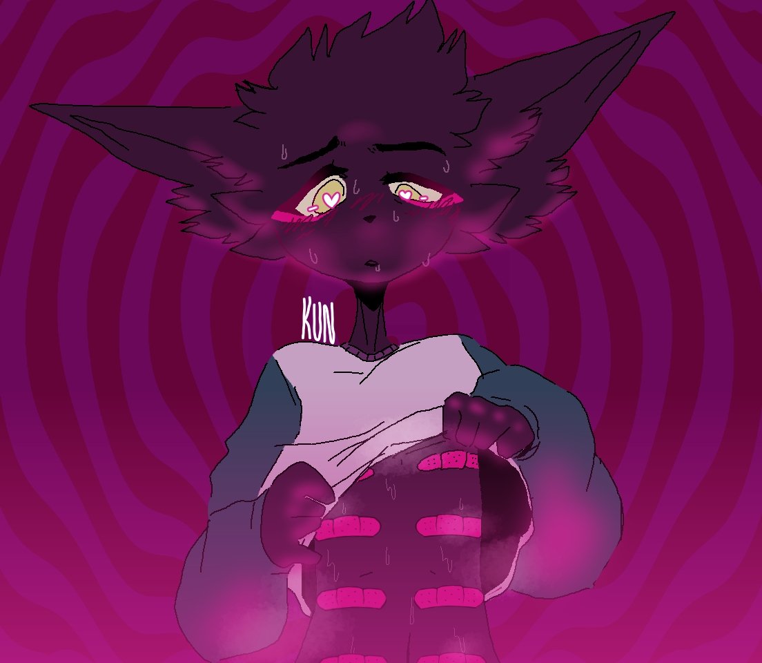 &lt;3 &lt;3_eyes abstract_background ambiguous_gender anthro band-aid band-aid_on_nipple bandage black_body black_fur blush blush_lines bodily_fluids cheek_tuft clothed clothing clothing_lift domestic_cat facial_tuft felid feline felis fur half-closed_eyes kun_(lamekun) lamekun lgbt_pride long_sleeves mammal narrowed_eyes nonbinary_pride_colors pride_colors psychedelic psychedelic_background shirt shirt_lift solo sweat sweatdrop topwear tuft