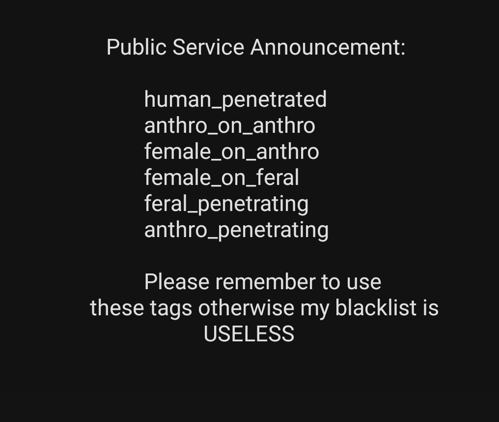 all_caps annoyed black_background dialogue not_furry public_service_announcement simple_background tag tagging_guidelines_illustrated talking_to_viewer text use_your_words white_text zero_pictured