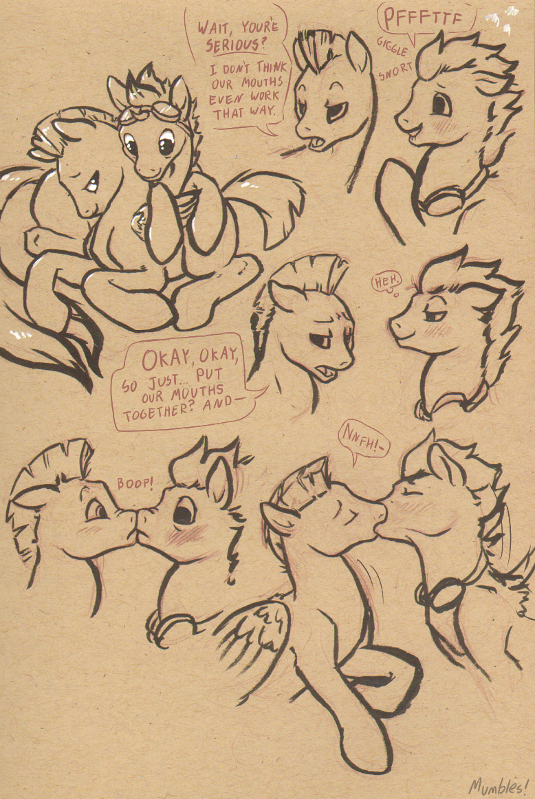 2012 blush boop dialogue duo english_text equid equine eyewear feral feral_on_feral friendship_is_magic goggles hasbro horse kiss_on_lips kissing male male/male mammal mimblex monochrome multiple_scenes my_little_pony pegasus pony signature sketch soarin_(mlp) speech_bubble text thunderlane_(mlp) traditional_media_(artwork) wings wonderbolts_(mlp)