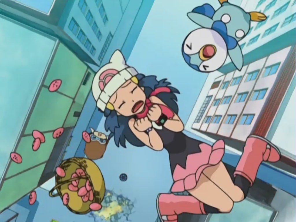 blue_hair cap end falling go hell! hikari_(pokemon) legs long_hair mamoswine miniskirt nintendo no! oh piplup pokemon skirt the thighs to