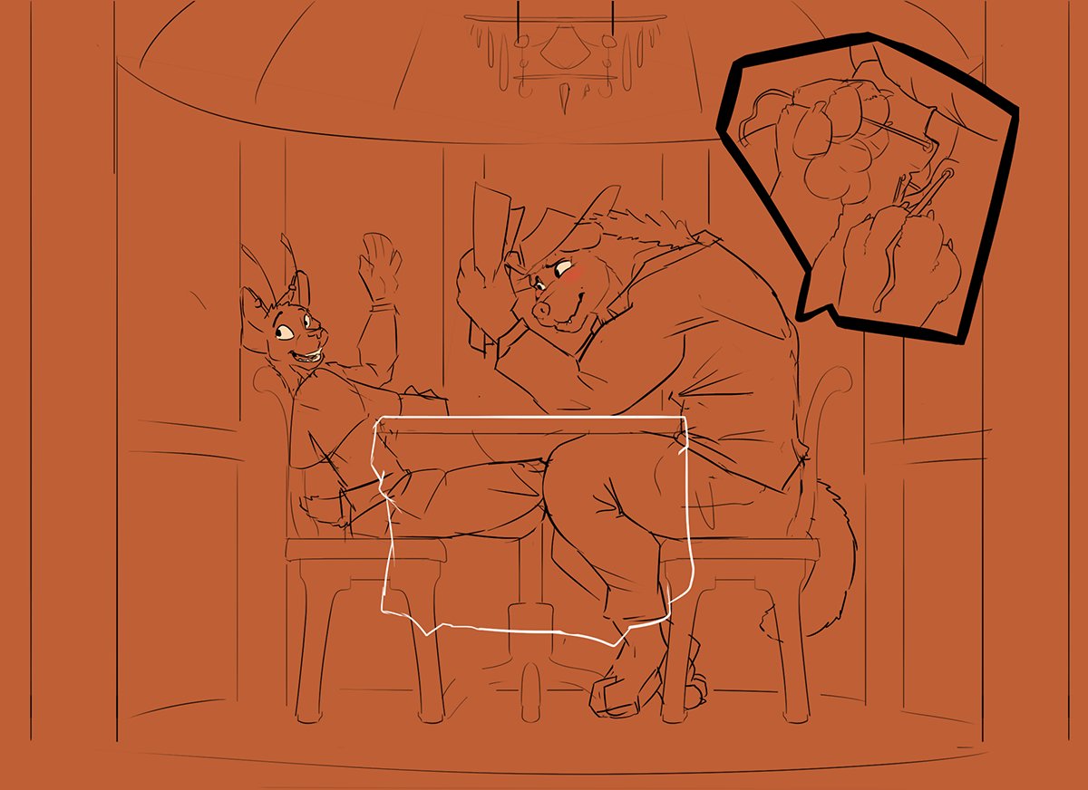 anthro clothing cricket_talot dungeons_and_dragons duo embarrassed fek felid gazebo gesture gnoll hasbro hat headgear headwear male male/male mammal pawpads paws restaurant tabaxi tablecloth thacharay_weeds under_table undoing_clothing waving wizards_of_the_coast