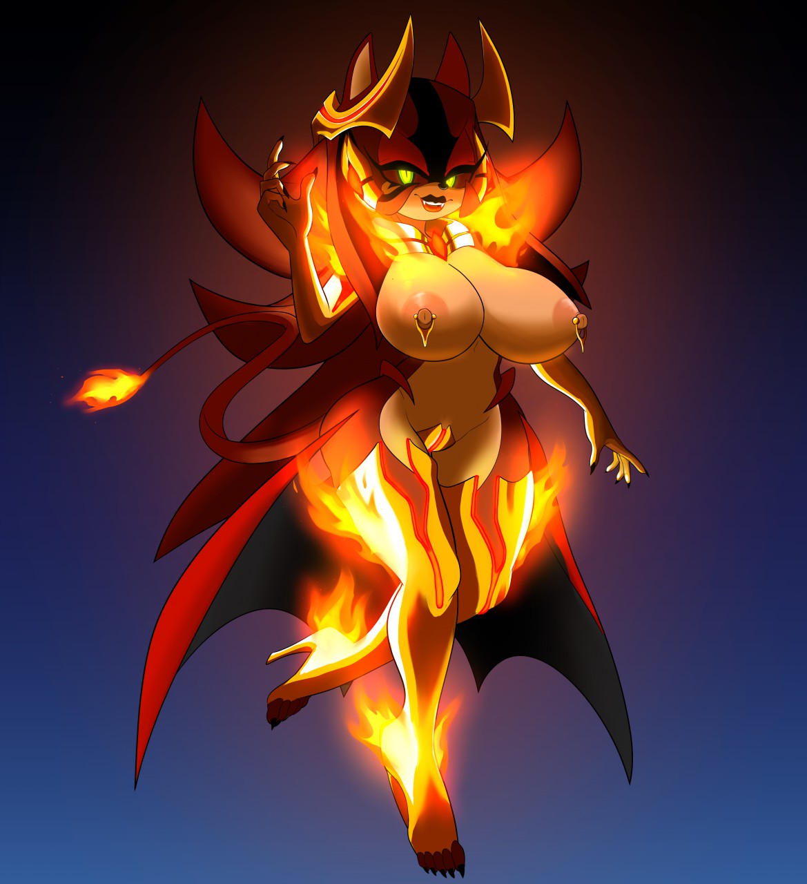 2019 2_horns 5_fingers 5_toes anthro bedroom_eyes big_breasts black_sclera breasts clothed clothing demon echidna elemental_manipulation elusion_the_echidna eulipotyphlan fan_character feet female fingers fire fire_manipulation footwear fur fusion gem gradient_background green_eyes hair hedgehog hi_res high_heels horn lipstick looking_at_viewer makeup mammal monotreme narrowed_eyes nipple_piercing nipples nude piercing pink_nipples ravrous red_body red_fur red_hair red_lipstick robe seductive simple_background solo succubus thick_thighs toeless_footwear toes topless topless_anthro topless_female var_(ravnic)