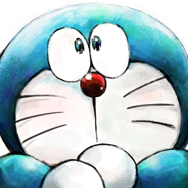 1:1 2016 anthro blue_body blue_fur digital_media_(artwork) domestic_cat doraemon doraemon_(character) felid feline felis front_view fur looking_at_viewer machine male mammal mt_tg red_nose robot shaded simple_background solo whiskers white_background white_body white_fur