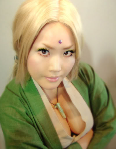 airbrushed blonde_hair breasts cleavage cosplay naruto photo real tsunade