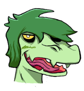 alligator alligatorid anthro blush crocodilian female green_body green_hair hair headshot_portrait looking_at_viewer low_res olivia_(snoot_game) open_mouth portrait reptile scalie simple_background snoot_game_(fan_game) solo tongue unknown_artist video_games white_background yellow_sclera