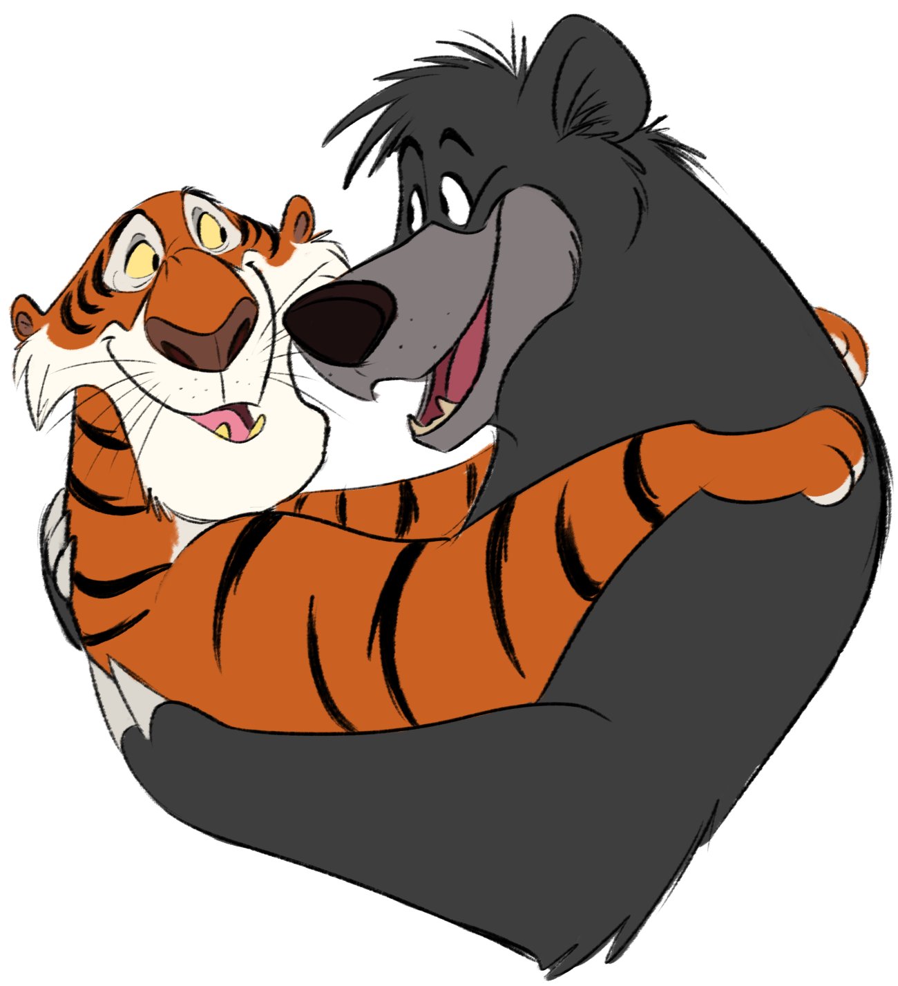 affectionate baloo bear bengal_tiger black_body black_eyebrows black_eyes black_fur black_pupils black_stripes brown_nose claws duo edtertainerd embrace eye_contact eyebrows fangs felid feral fingernails freckles fur grey_body grey_fur happy hi_res holding_another holding_partner holding_person hug interspecies looking_at_another looking_at_partner love male male/male mammal markings multicolored_body multicolored_fur nails orange_body orange_fur pantherine pupils romantic romantic_couple sharp_claws sharp_fingernails sharp_nails sharp_teeth shere_khan simple_background sloth_bear smile striped_body striped_fur striped_markings stripes teeth the_jungle_book tiger ursine whiskers white_background white_body white_fur yellow_sclera